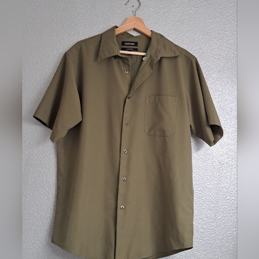 Murano Men's Sueded Olive Button Down Shirt Size L